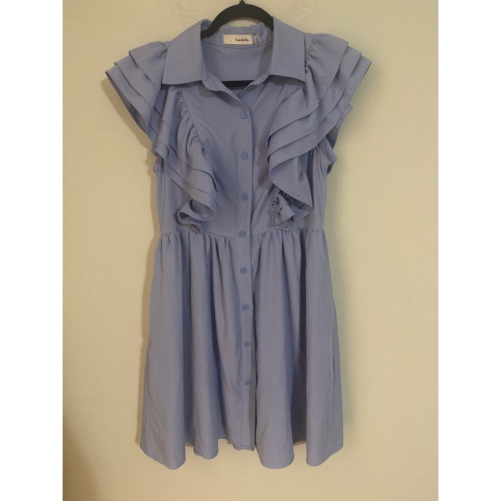 Light Blue Floral Puff Sleeve Tiered Mini Dress Smocked Back 52041MD Womens S